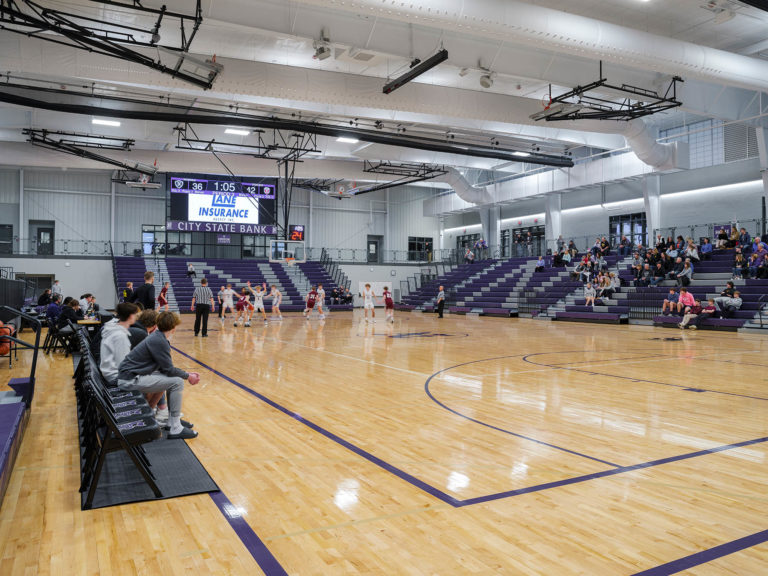 Gym interior during basketball game